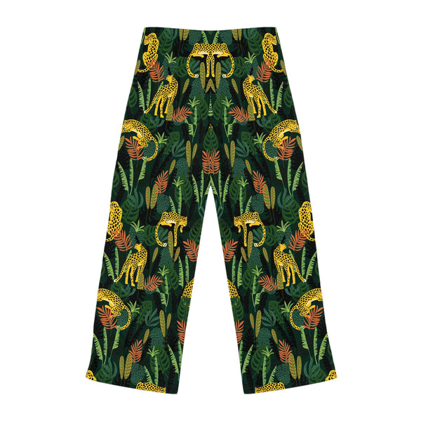Tropical Pajama Pants for Women, Wild Animal Jungle Decor, Soft PJ Bottoms, Boho Fest Lounge Pants, Botanic Leaf Print