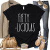 50th Birthday Tee for Women, Fifty-Licious