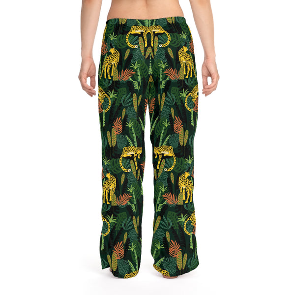 Tropical Pajama Pants for Women, Wild Animal Jungle Decor, Soft PJ Bottoms, Boho Fest Lounge Pants, Botanic Leaf Print