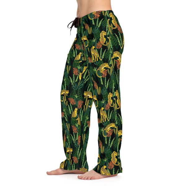 Tropical Pajama Pants for Women, Wild Animal Jungle Decor, Soft PJ Bottoms, Boho Fest Lounge Pants, Botanic Leaf Print