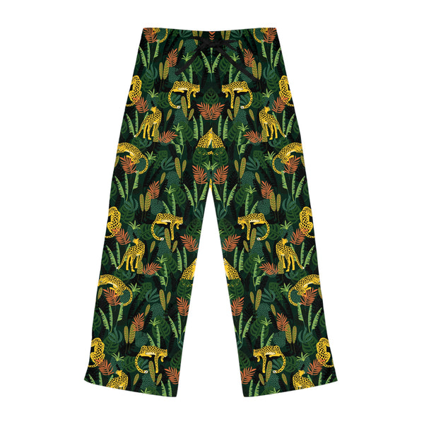 Tropical Pajama Pants for Women, Wild Animal Jungle Decor, Soft PJ Bottoms, Boho Fest Lounge Pants, Botanic Leaf Print