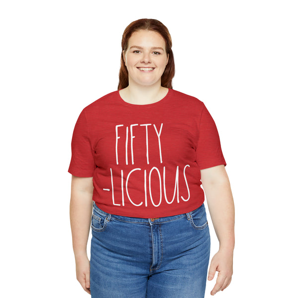 50th Birthday Tee for Women, Fifty-Licious