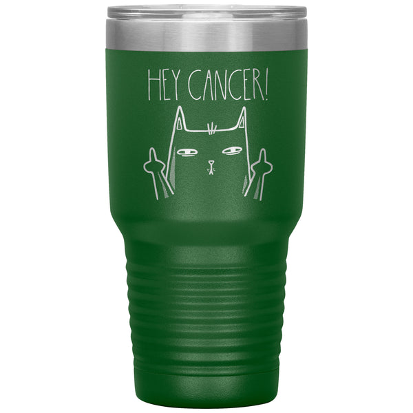 Hey Cancer F U 30oz Tumbler, Cat Middle Finger, Fuck Cancer Cup, Snarky Chemo Care Package, Cancer Patient Gift, Cancer Awareness