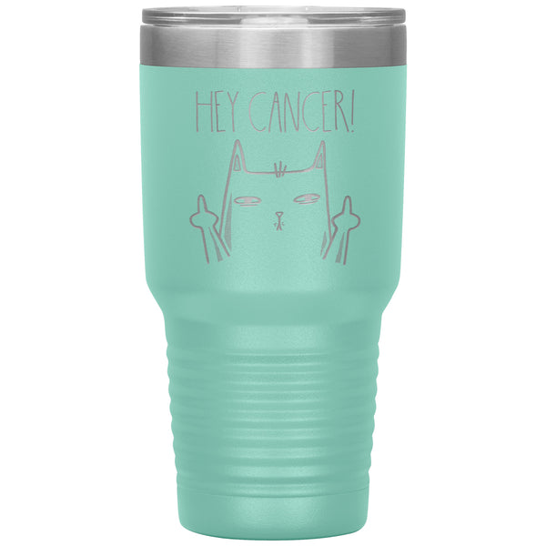 Hey Cancer F U 30oz Tumbler, Cat Middle Finger, Fuck Cancer Cup, Snarky Chemo Care Package, Cancer Patient Gift, Cancer Awareness